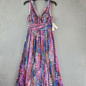 Aidan By Aidan Mattox Sleeveless Printed Chiffon Gown Womens 0 Multi Back Zip